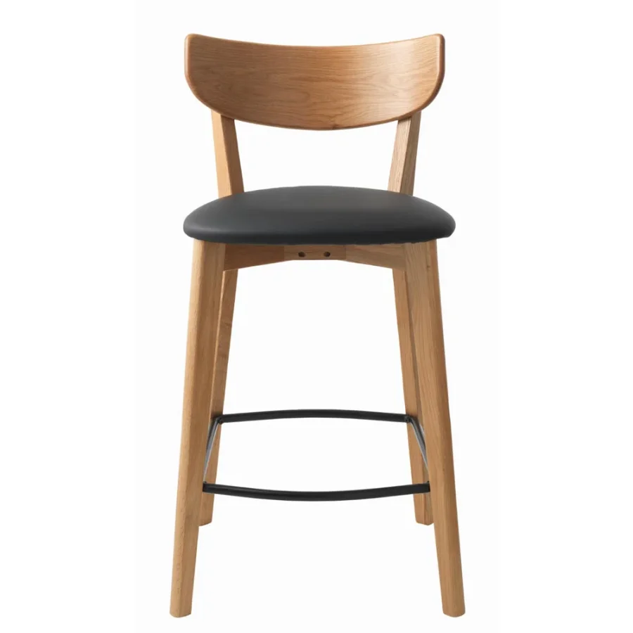 Luxe counterstol, m. rygln og fodsttte - natur egetr og sort PU