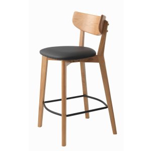 UNIKA MBLER Pero bnkstol, med ryggstd och fotstd - naturlig ek och svart PU