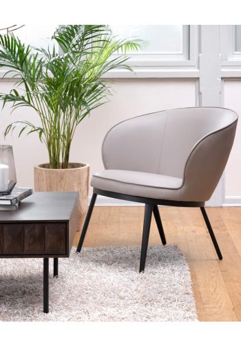 UNIQUE FURNITURE Gain F�t�lj - Taupe Konstl�der och Svart Metall