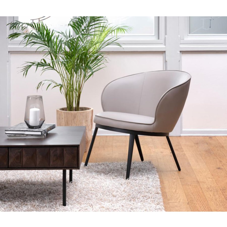 UNIQUE FURNITURE Gain F�t�lj - Taupe Konstl�der och Svart Metall
