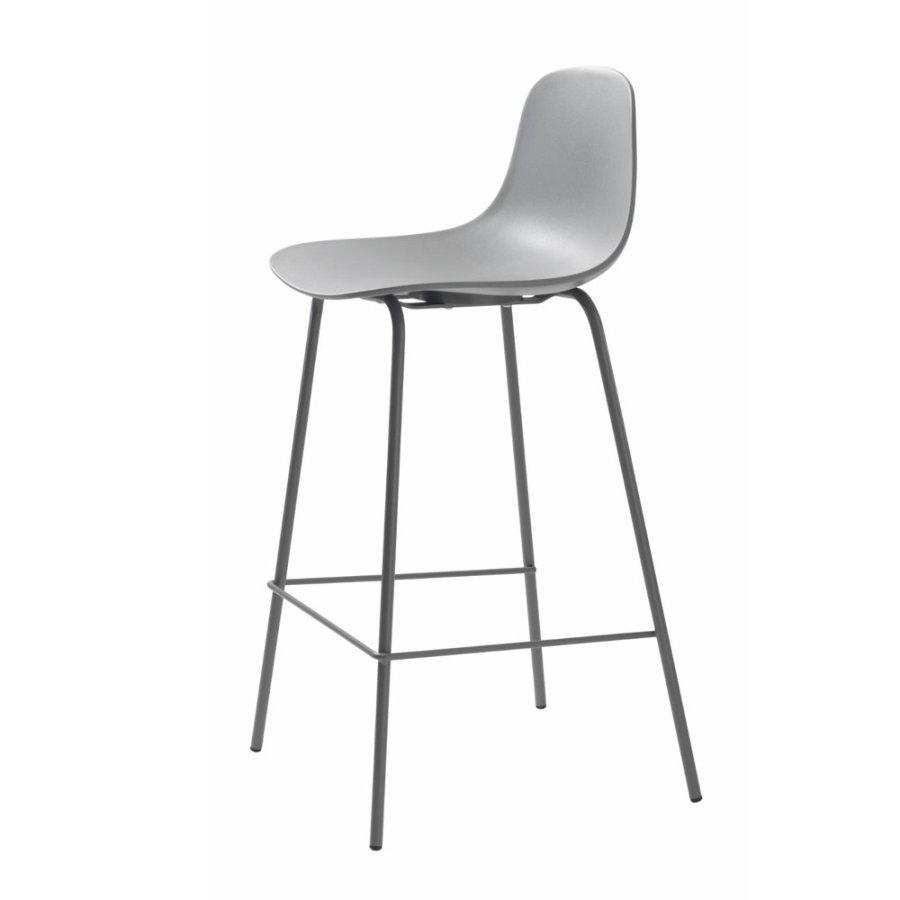 Aurora Thekenstuhl mit Rückenlehne und Fußstütze - graues Polypropylen und graues Metall