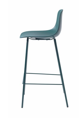 Aurora Thekenstuhl mit Rückenlehne und Fußstütze – Polypropylen in Petrol und Metall in Petrol