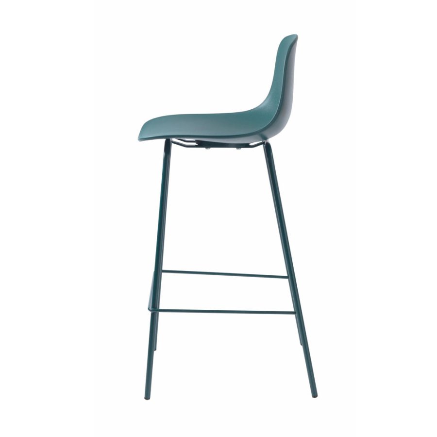 Aurora Thekenstuhl mit Rückenlehne und Fußstütze – Polypropylen in Petrol und Metall in Petrol