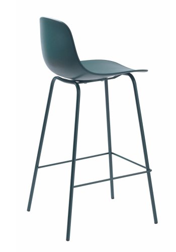Aurora Thekenstuhl mit Rückenlehne und Fußstütze – Polypropylen in Petrol und Metall in Petrol