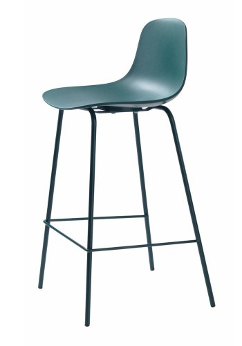 Aurora Thekenstuhl mit Rückenlehne und Fußstütze – Polypropylen in Petrol und Metall in Petrol