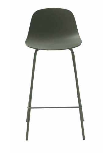 Aurora Thekenstuhl, mit Rückenlehne und Fußstütze – olivgrünes Polypropylen und Metall