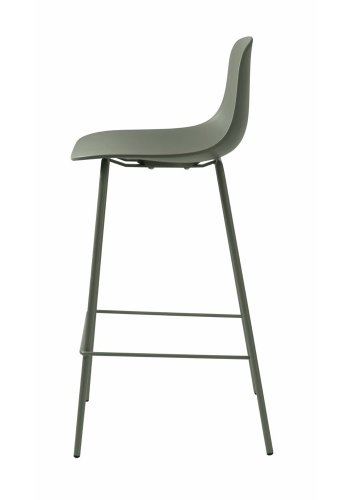 Aurora Thekenstuhl, mit Rückenlehne und Fußstütze – olivgrünes Polypropylen und Metall