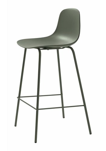 Aurora Thekenstuhl, mit Rückenlehne und Fußstütze – olivgrünes Polypropylen und Metall