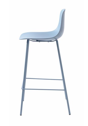 Aurora Thekenstuhl, mit Rückenlehne und Fußstütze – staubblaues Polypropylen und Metall