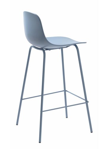 Aurora Thekenstuhl, mit Rückenlehne und Fußstütze – staubblaues Polypropylen und Metall