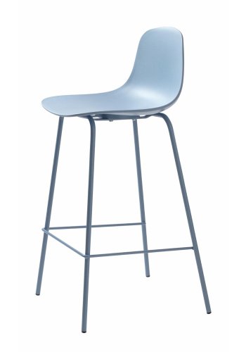 Aurora Thekenstuhl, mit Rückenlehne und Fußstütze – staubblaues Polypropylen und Metall