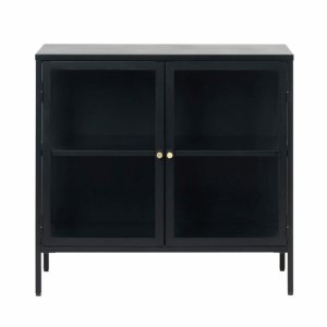 Plush sknk, m. 2 lger og 1 hylde - glas og sort metal