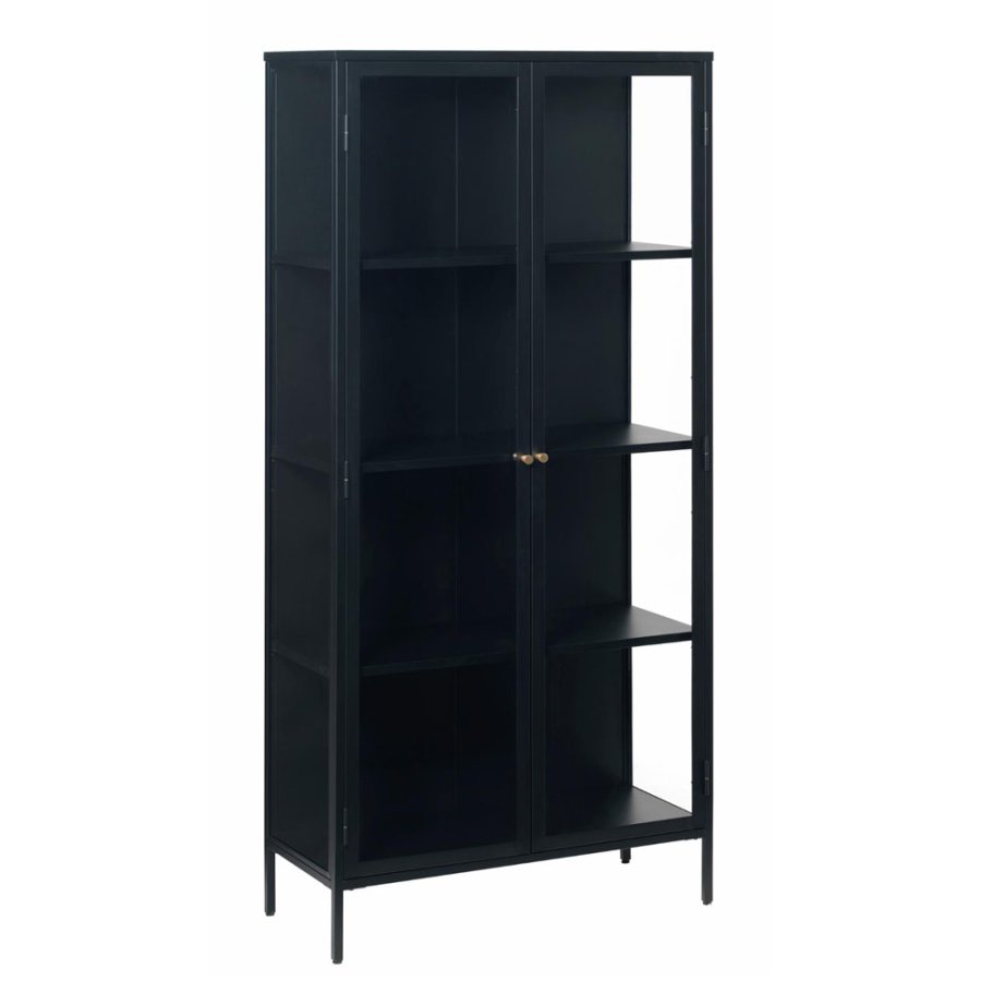 Plysjskap, m. 2 drer og 3 hyller - glass og svart metall (H:190)