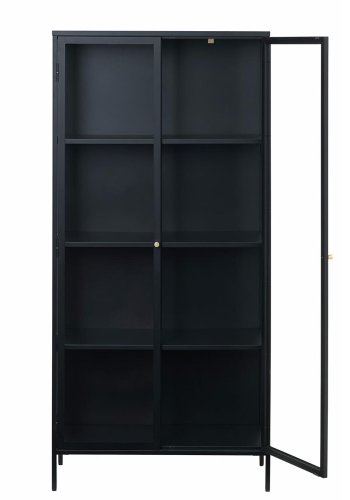 Plysjskap, m. 2 drer og 3 hyller - glass og svart metall (H:190)