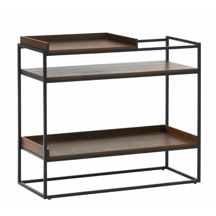 Echelon konsollbord, m. 3 hyller - rkt eikefiner/eik og sort metall (90x38)