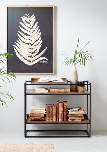 Echelon konsollbord, m. 3 hyller - rkt eikefiner/eik og sort metall (90x38)