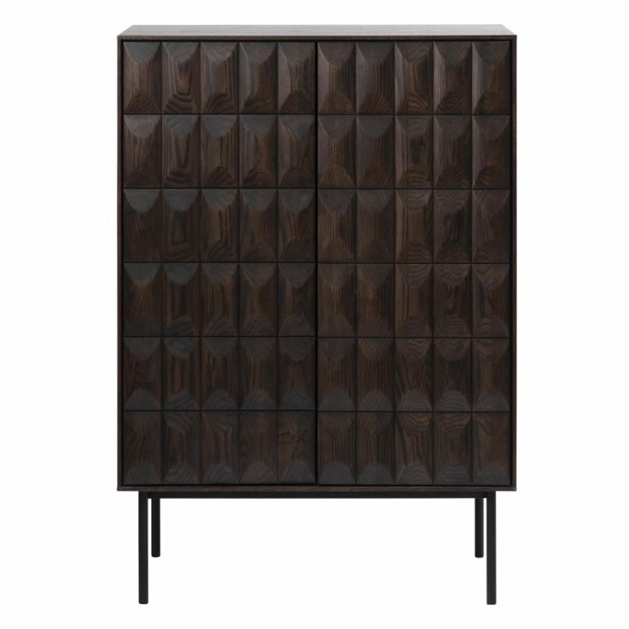 Glänzender Barschrank mit 2 Türen – Espresso-Eiche und schwarzes Metall