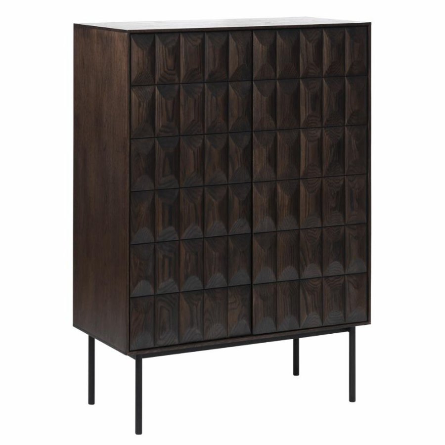 Glänzender Barschrank mit 2 Türen – Espresso-Eiche und schwarzes Metall