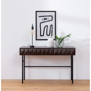 Lustrous konsolbord, m. 2 skuffer - espresso eg og sort metal (117x39)