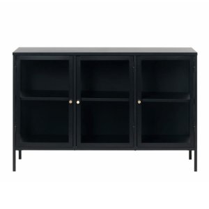 Plush sknk, m. 3 lger og 1 hylde - glas og sort metal