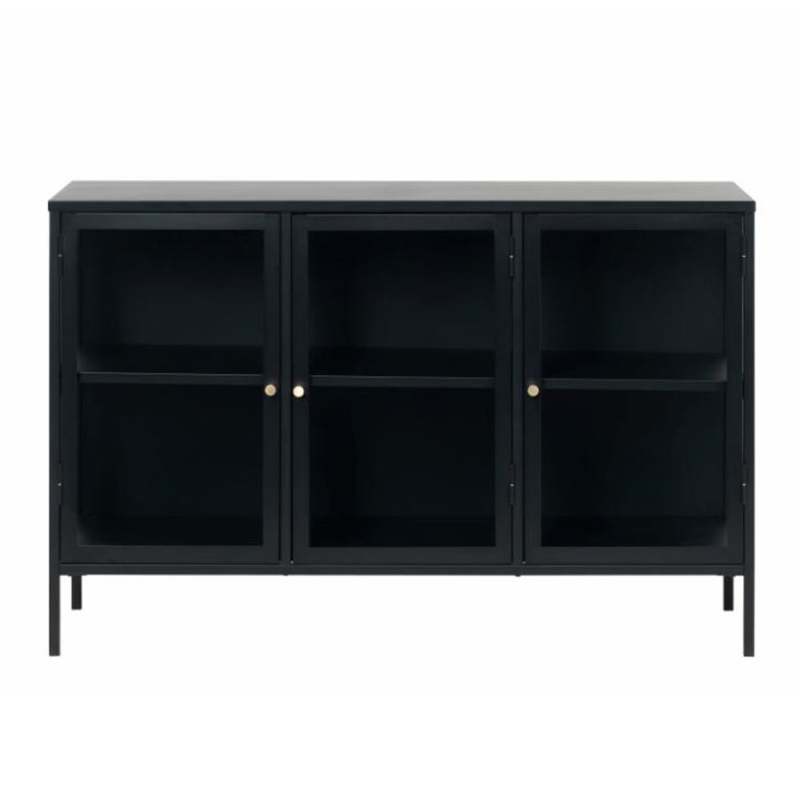 UNIKE MBLER Carmel skjenk, m. 3 drer og 1 hylle - glass og sort metall
