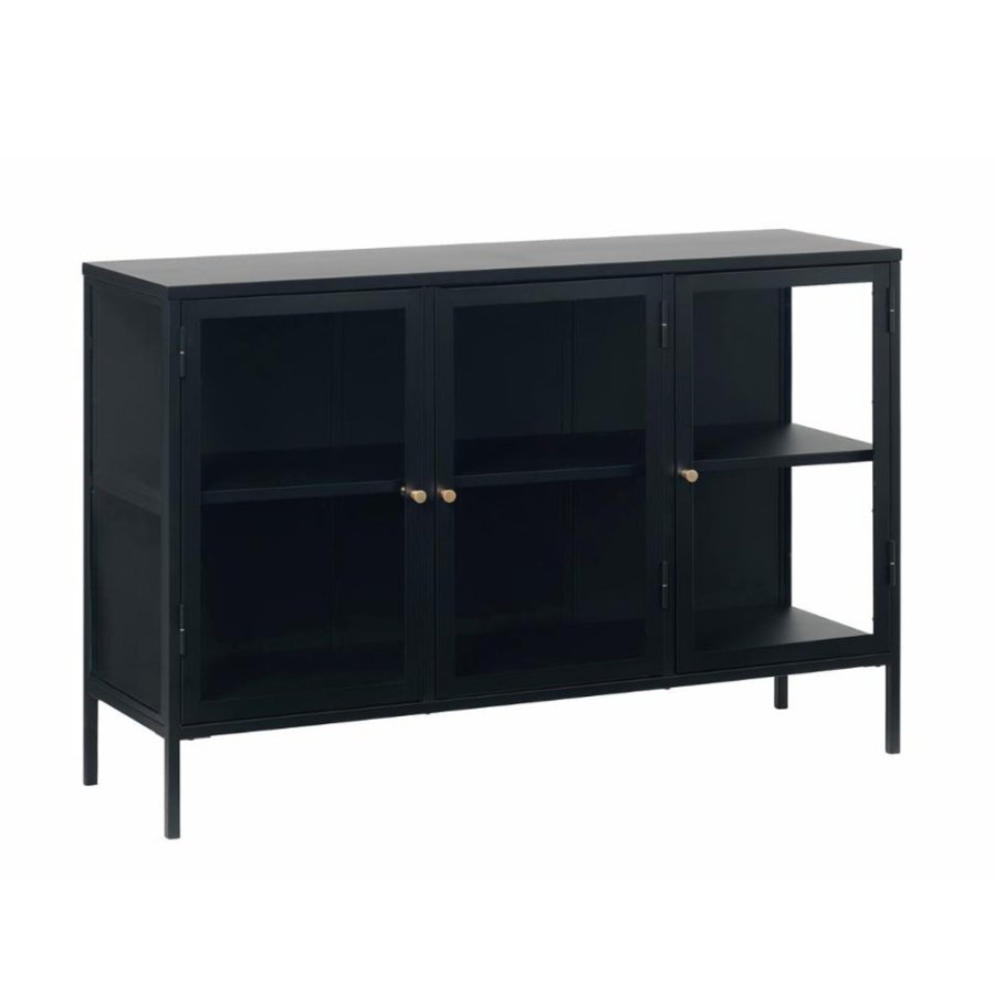 UNIKE MBLER Carmel skjenk, m. 3 drer og 1 hylle - glass og sort metall