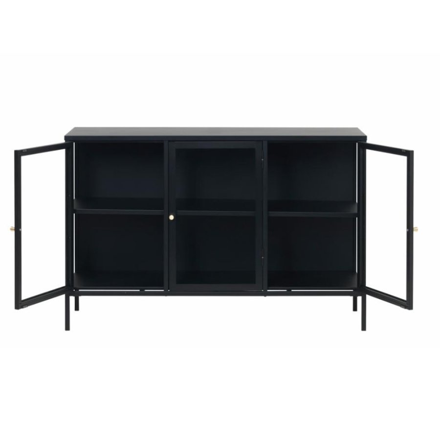 UNIKE MBLER Carmel skjenk, m. 3 drer og 1 hylle - glass og sort metall