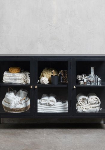 UNIKE MBLER Carmel skjenk, m. 3 drer og 1 hylle - glass og sort metall