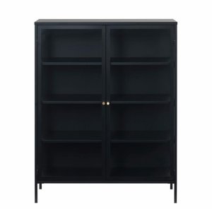 UNIQUE FURNITURE Carmel Skp, med 2 Luckor och 3 Hyllplan - Glas och Svart Metall (H: 140 cm)