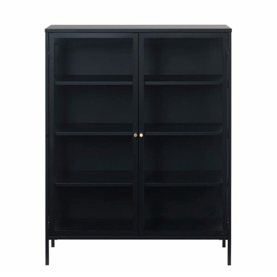 Plysjskap, m. 2 drer og 3 hyller - glass og svart metall (H:140)