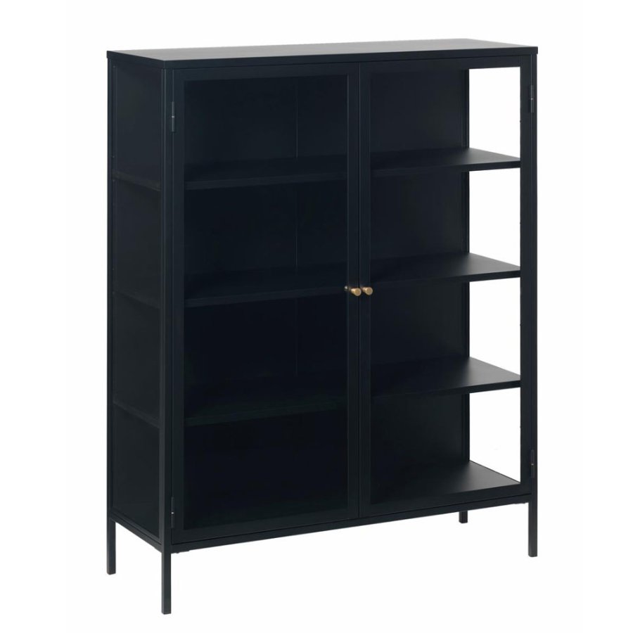 Plysjskap, m. 2 drer og 3 hyller - glass og svart metall (H:140)