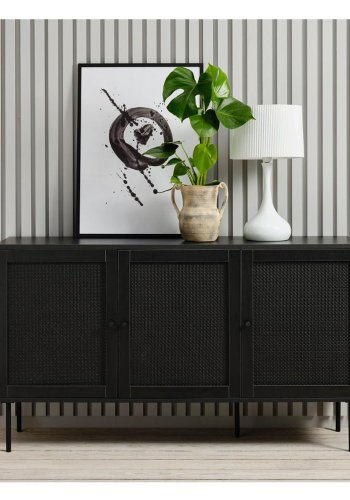 Exquisite sknk, m. 3 lger - sort polyrattan og sort melamin