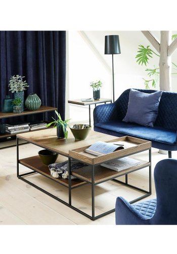 Echelon salongbord, m. 2 hyller - rkt eikefiner/eik og sort metall (70x120)