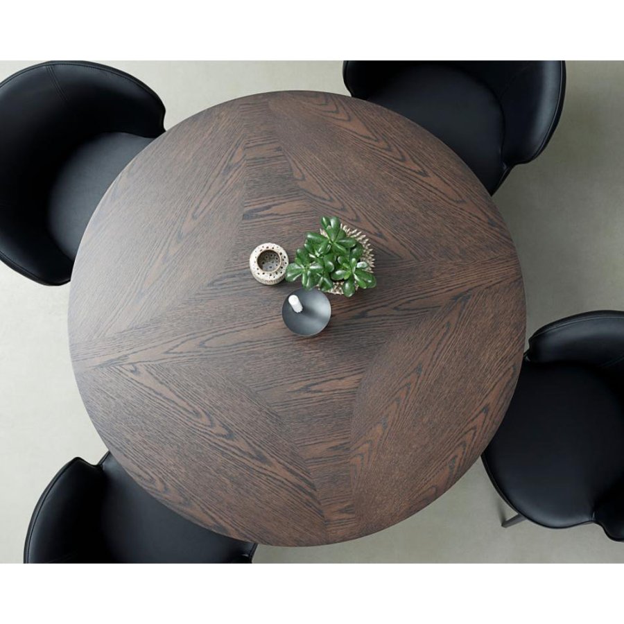 Glanzvoller Esstisch, rund – Espresso-Eiche und schwarzes Metall (120)