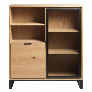 UNIQUE FURNITURE Livorno Skp, med 2 Luckor - Glas, Naturlig Ek och Svart Metall (H: 138,6 cm)