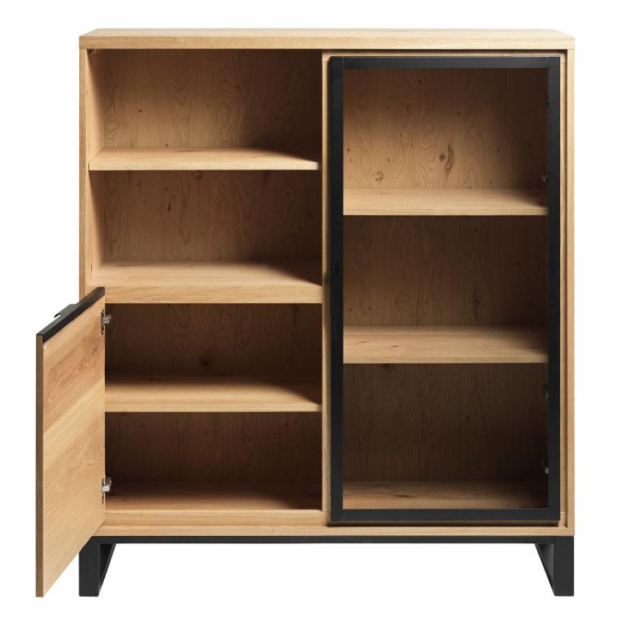 Harmony skab, m. 2 lger - glas, natur eg og sort metal (H:138,6)