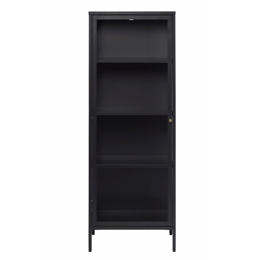 Plysjskap, m. 1 dr og 3 hyller - glass og sort metall (H:160)