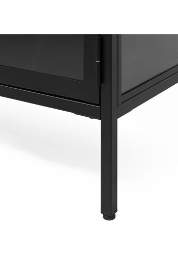 Plysjskap, m. 1 dr og 3 hyller - glass og sort metall (H:160)