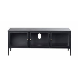 Plush TV-bord, m. 3 lger - glas og sort metal (132x40,3)