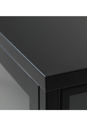 Plysj TV-bord, m. 3 drer - glass og svart metall (132x40,3)