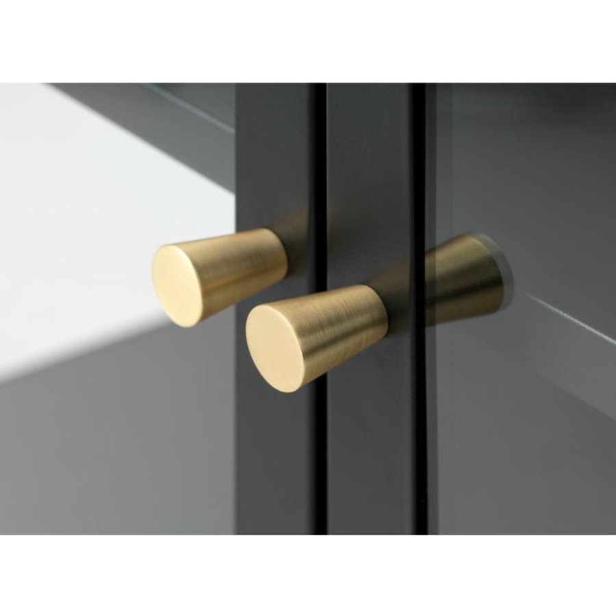 Plysj TV-bord, m. 3 drer - glass og svart metall (132x40,3)