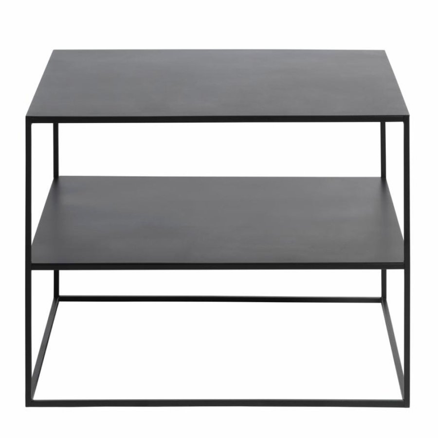 Opulence salongbord, m. hylle - svart metall (65x65)