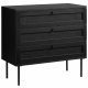 Exquisite Kommode mit 3 Schubladen – schwarzes Polyrattan und schwarzes Melamin