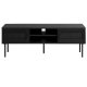Exquisiter Fernsehtisch mit 2 Türen und 1 Ablage - schwarzes Polyrattan und schwarzes Melamin (120x40)