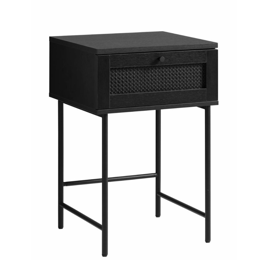 Exquisiter Beistelltisch, m. 1 Schublade - schwarzes Polyrattan und schwarzes Melamin (45x45)