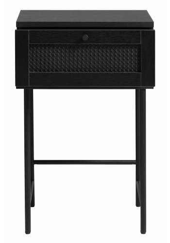 Exquisiter Beistelltisch, m. 1 Schublade - schwarzes Polyrattan und schwarzes Melamin (45x45)