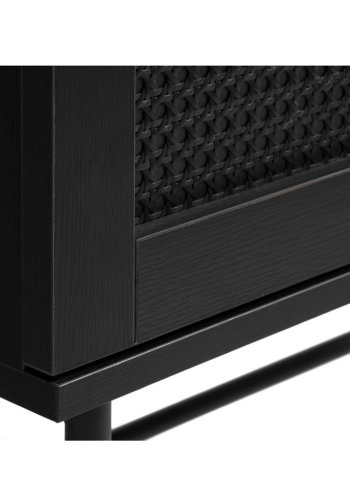 Exquisiter Beistelltisch, m. 1 Schublade - schwarzes Polyrattan und schwarzes Melamin (45x45)