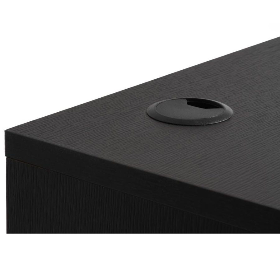 Exquisiter Schreibtisch mit 1 Fach und 1 Schublade – schwarzes Melamin und schwarzes Metall (120 x 60)