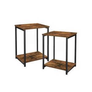 VASAGLE LET272B01 natbord, m. 1 hylde - rustik brun sp�nplade og sort st�l (s�t med 2)