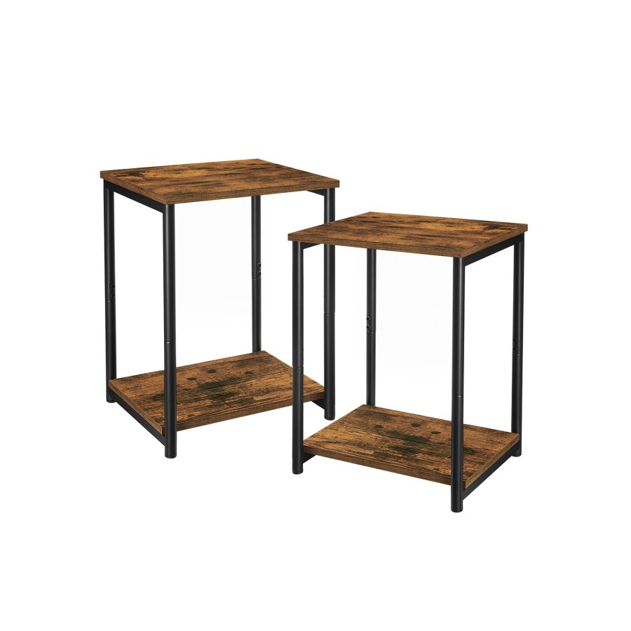 VASAGLE LET272B01 natbord, m. 1 hylde - rustik brun sp�nplade og sort st�l (s�t med 2)